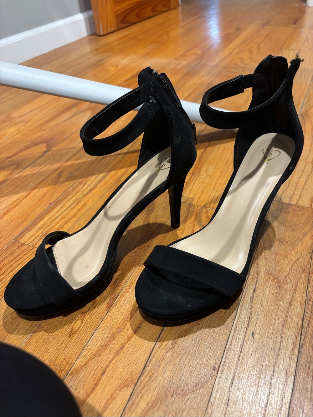 Windsor Black Suede Ankle-Strap Stiletto Heels